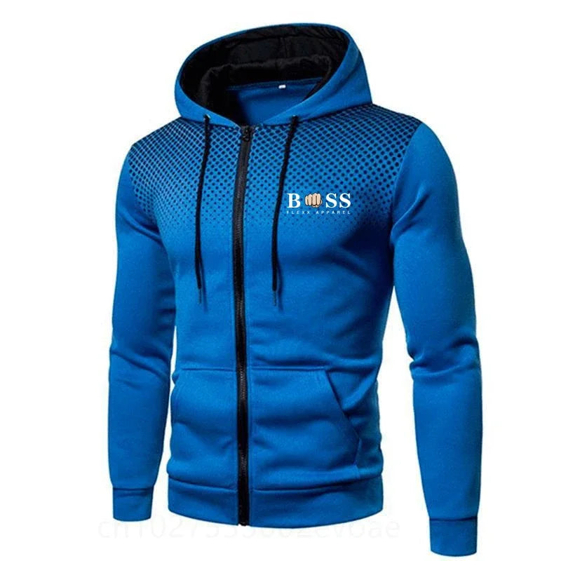 2023 New Cross border Foreign Trade BSS FLEXX APPAREL Men's Sports and Fitness Autumn/Winter Zipper Long Sleeve Spray Hoodie Car 