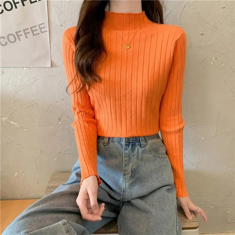 Autumn Winter Sweater Turtleneck Slim Fit Basic Pullovers 2024 New Fashion Korean Knit Tops Bottoming Womens Sweater Stretch Jum 