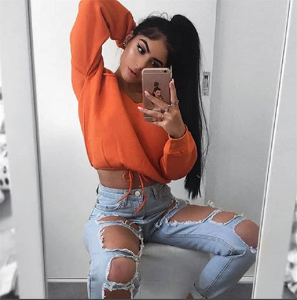 Crop Hoodies: Deep-V Neck, Off Shoulder