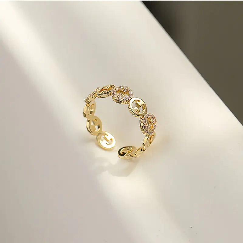 Plated Trendy Light Luxury Adjustable Ring Niche Design Word Fashion Personality Index Finger Ring Jewelry