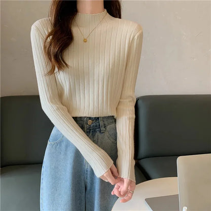 Autumn Winter Sweater Turtleneck Slim Fit Basic Pullovers 2024 New Fashion Korean Knit Tops Bottoming Womens Sweater Stretch Jum 