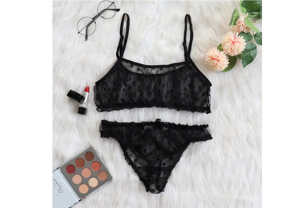 Women Lingerie Mesh Perspective Lace with Seamless Bra