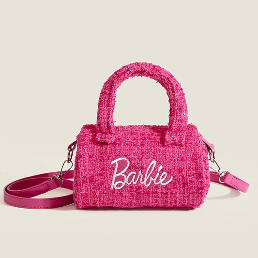 Barbie Shoulder Bag for Women Leather Wide Strap Crossbody Bag Fashions Embroider Female Phone Purse Messenger Handbag Gift