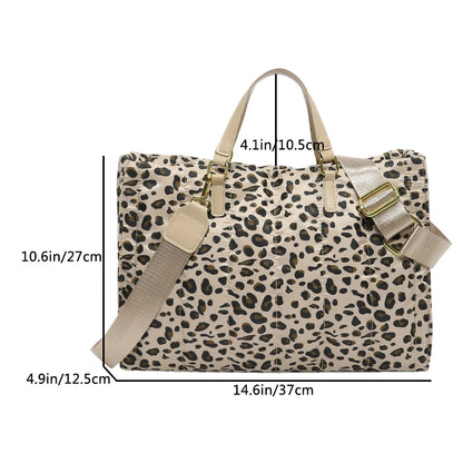 Handbag para mujer Capacity Tote Bag Retro Leopard Space Cotton Nylon Shoulder Crossbody Bag