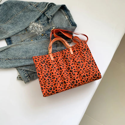 Handbag para mujer Capacity Tote Bag Retro Leopard Space Cotton Nylon Shoulder Crossbody Bag