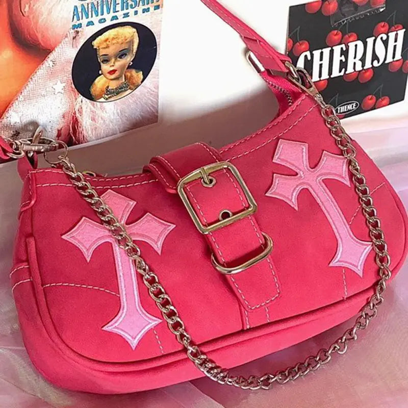 Bolso de Hombro Rojo Rosa Estilo Punk Rock