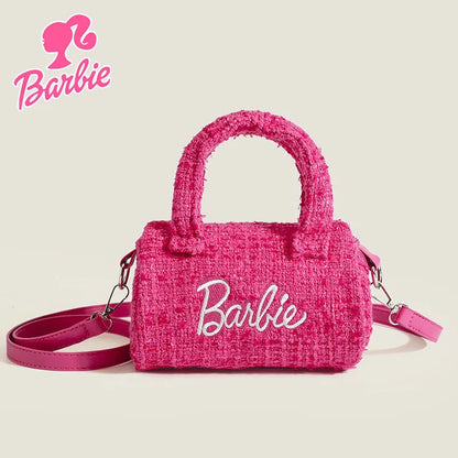 Barbie Shoulder Bag for Women Leather Wide Strap Crossbody Bag Fashions Embroider Female Phone Purse Messenger Handbag Gift