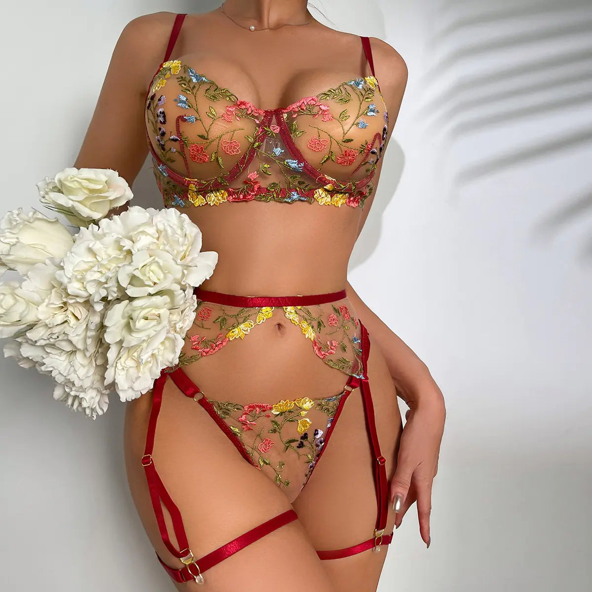 Transparent Bra Floral Embroidery Underwear