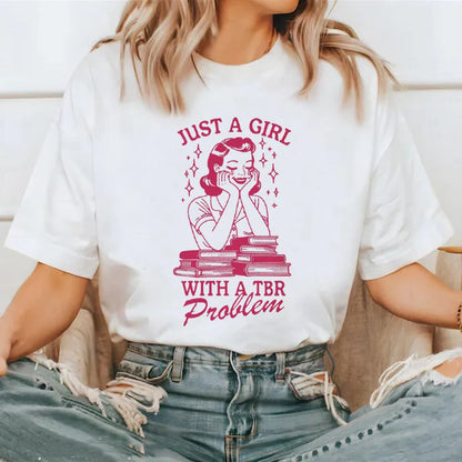 Just A Girl With A TBR Problem, SVG PNG File, Trendy Vintage Bookish Retro Art Design for Graphic Tees, Tote Bags, Stickers, Key 