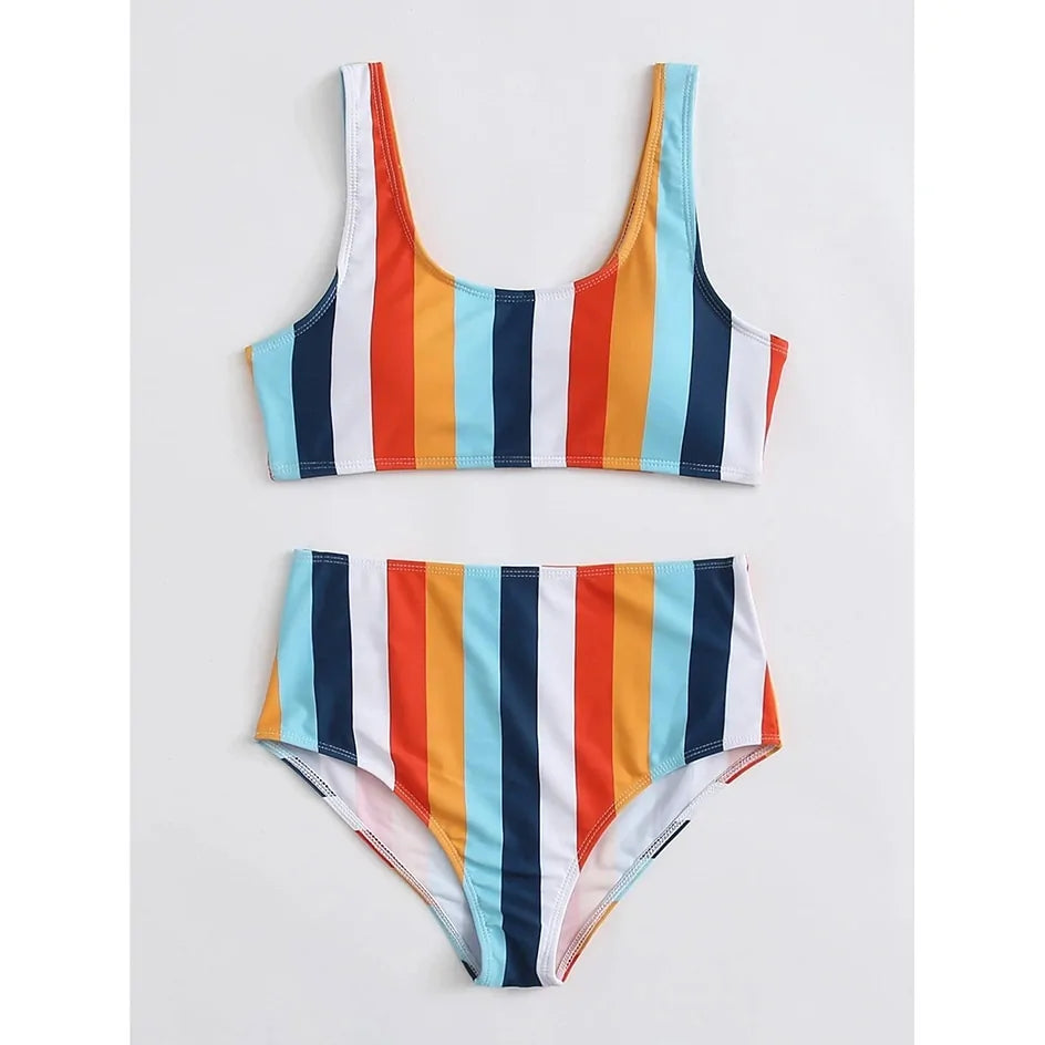 High Waist Striped Swinsuit