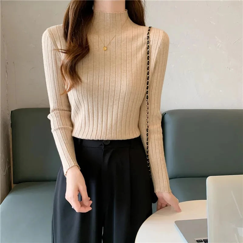 Autumn Winter Sweater Turtleneck Slim Fit Basic Pullovers 2024 New Fashion Korean Knit Tops Bottoming Womens Sweater Stretch Jum 