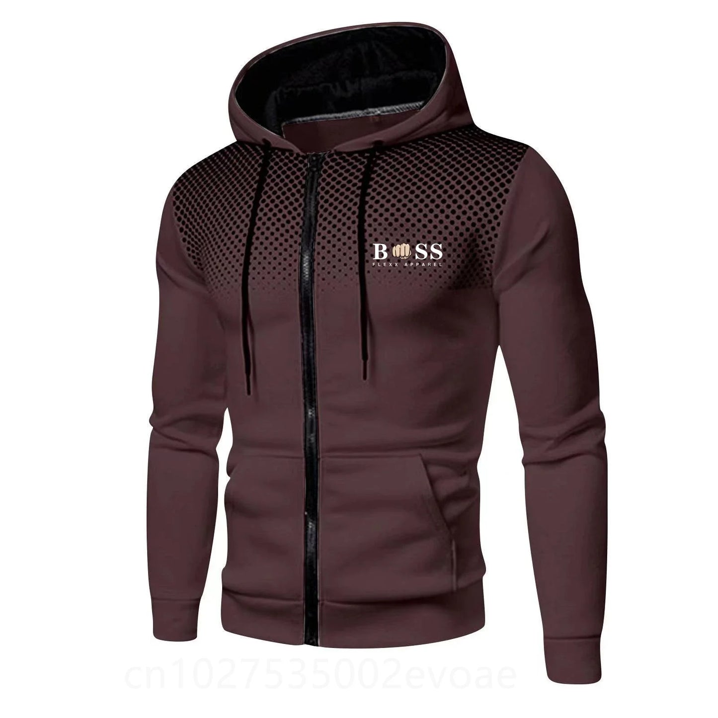 2023 New Cross border Foreign Trade BSS FLEXX APPAREL Men's Sports and Fitness Autumn/Winter Zipper Long Sleeve Spray Hoodie Car 