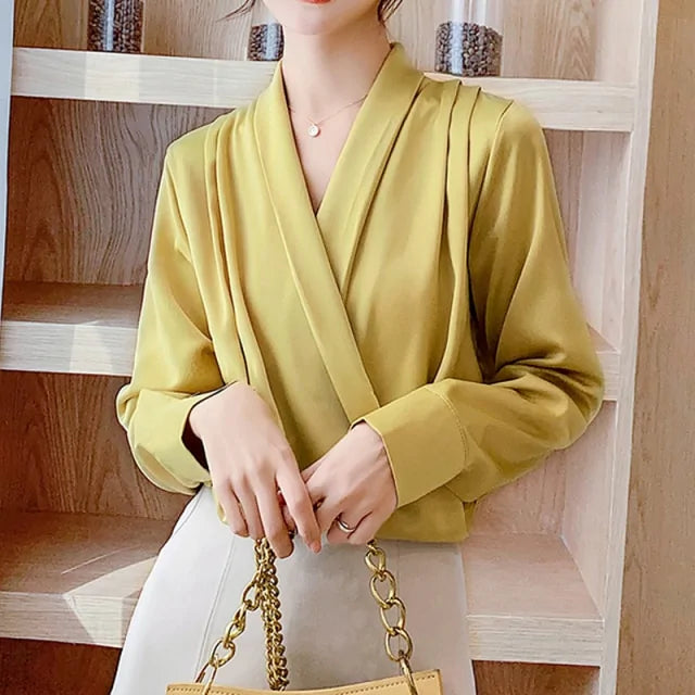 Sexy women's elegant satin blouse