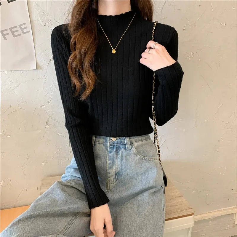 Autumn Winter Sweater Turtleneck Slim Fit Basic Pullovers 2024 New Fashion Korean Knit Tops Bottoming Womens Sweater Stretch Jum 