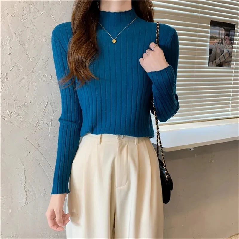 Autumn Winter Sweater Turtleneck Slim Fit Basic Pullovers 2024 New Fashion Korean Knit Tops Bottoming Womens Sweater Stretch Jum 