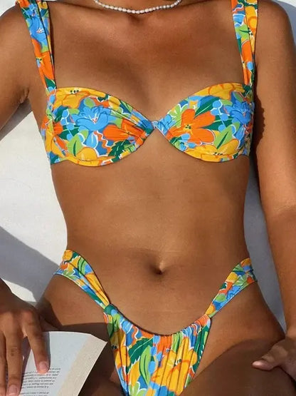 Bikini con estampado florar para mujer conjunto dos piezas