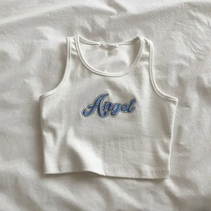 Embroidered Letters High Waist Crop Top