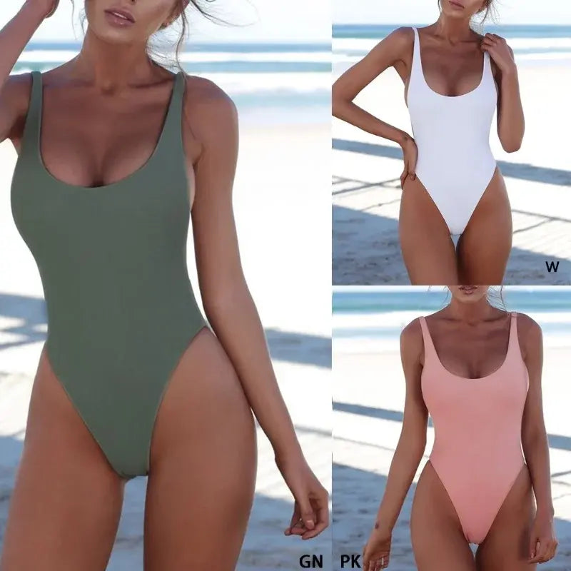 Swim One Piece Swimsuit Solid Color