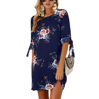 Floral Print Chiffon Beach Dress