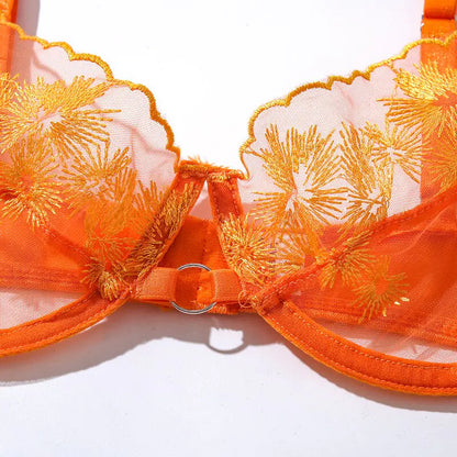 Ellolace Orange Lingerie Set - Sexy Transparente 3-Piezas