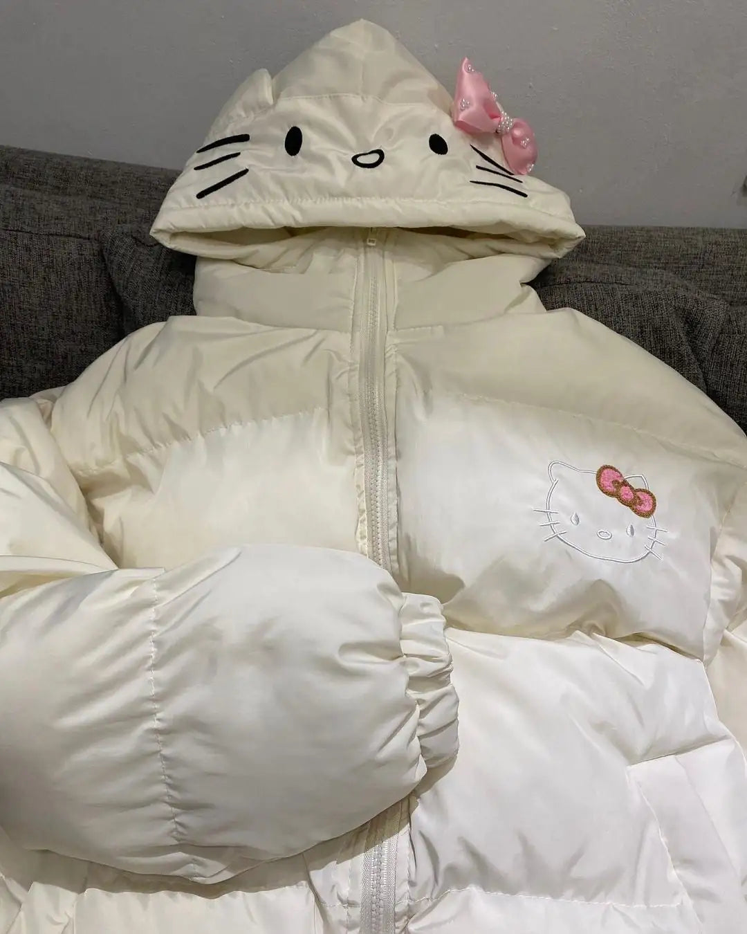 Hello Kitty White Graphic Design Winter Coat