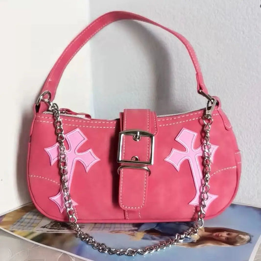 Bolso de Hombro Rojo Rosa Estilo Punk Rock