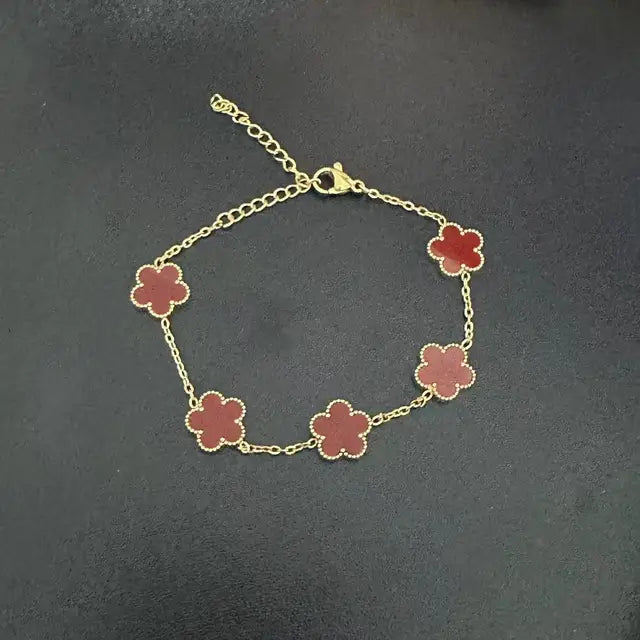 Juego de joyas de trébol chapado en oro de 18 quilates, collar de acero inoxidable con diseño de flores, trébol de cuatro hojas para mujer, elegante collar de trébol de cuatro hojas, estilo