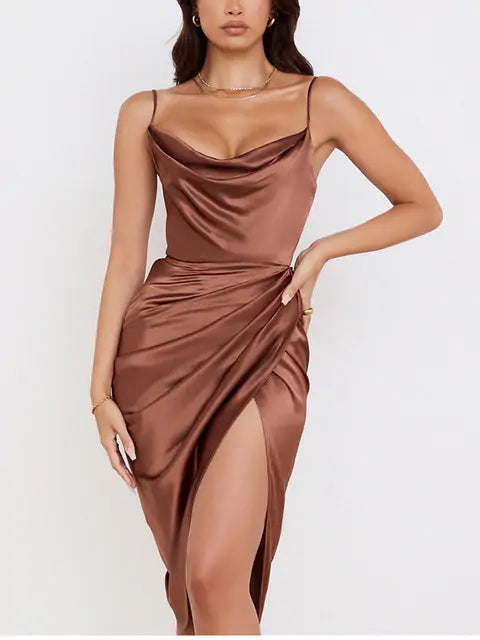 Vestido midi satinado elegante