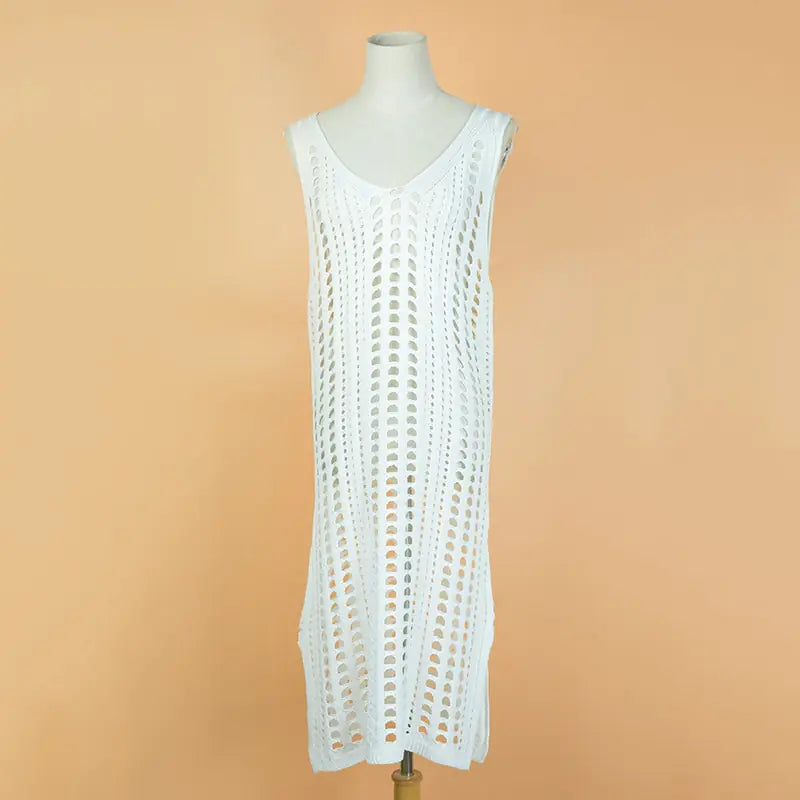 Vestido de Playa Chic de Crochet con Cuello en V