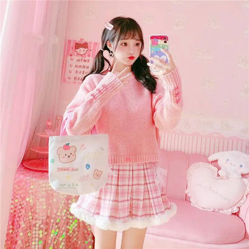 Winter Kawaii Pleated Mini Skirt Women