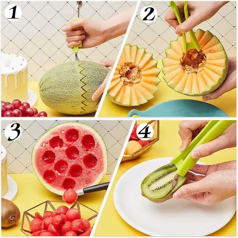 Cortador y Cuchillo para Tallar Frutas 4 en 1