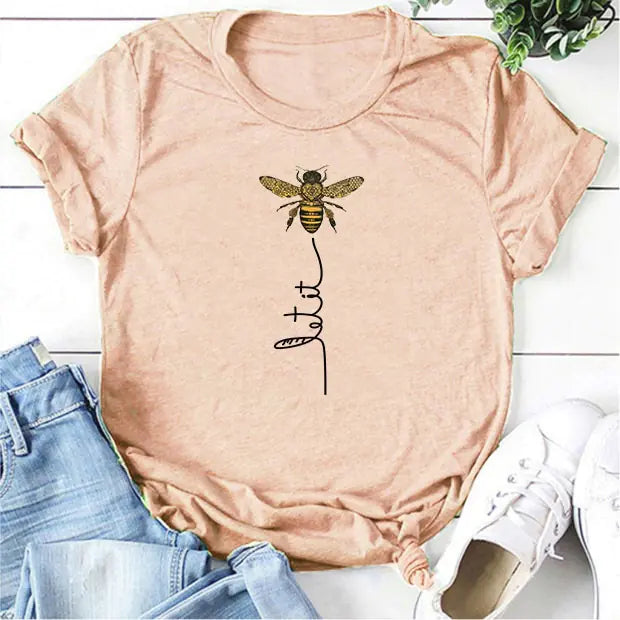 Camiseta Casual Con Dibujo para Mujer