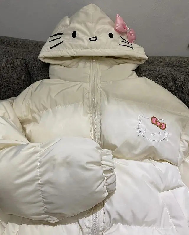 Hello Kitty White Graphic Design Winter Coat