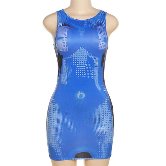 Body Print Sleeveless Mini Dress