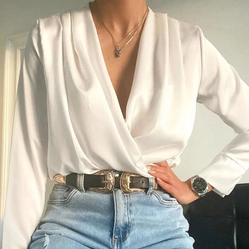 Sexy women's elegant satin blouse