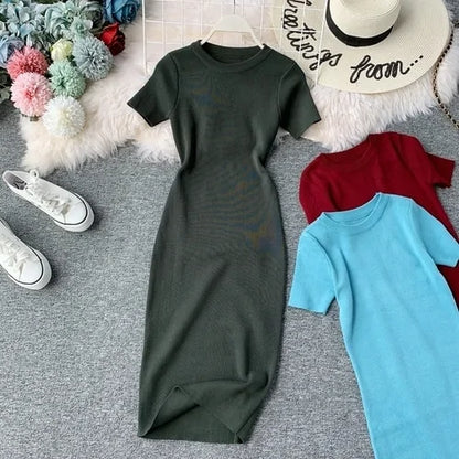 Vestido midi de manga corta