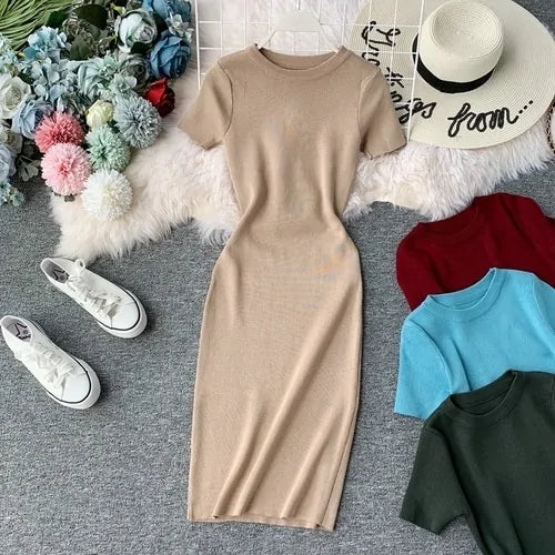 Vestido midi de manga corta