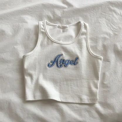 Embroidered Letters High Waist Crop Top