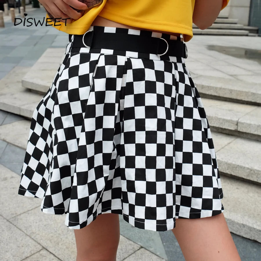 High Waisted Checkered Skirt