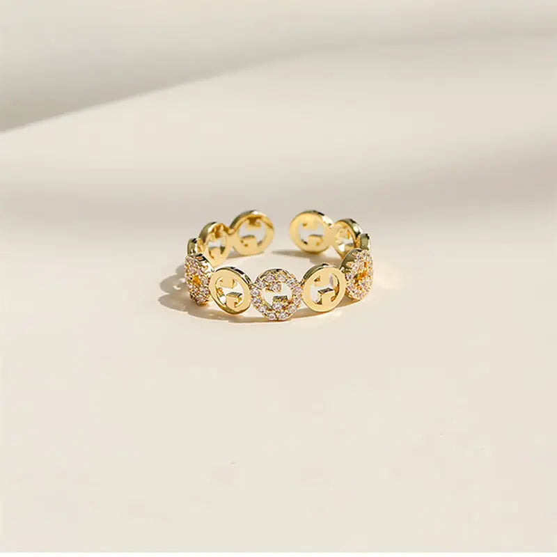 Plated Trendy Light Luxury Adjustable Ring Niche Design Word Fashion Personality Index Finger Ring Jewelry