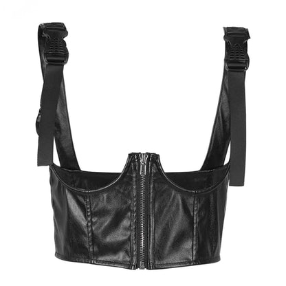 Black Basic Punk Cropped Tops