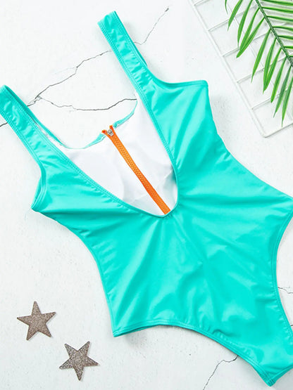 Zipper One Piece Swimsuit