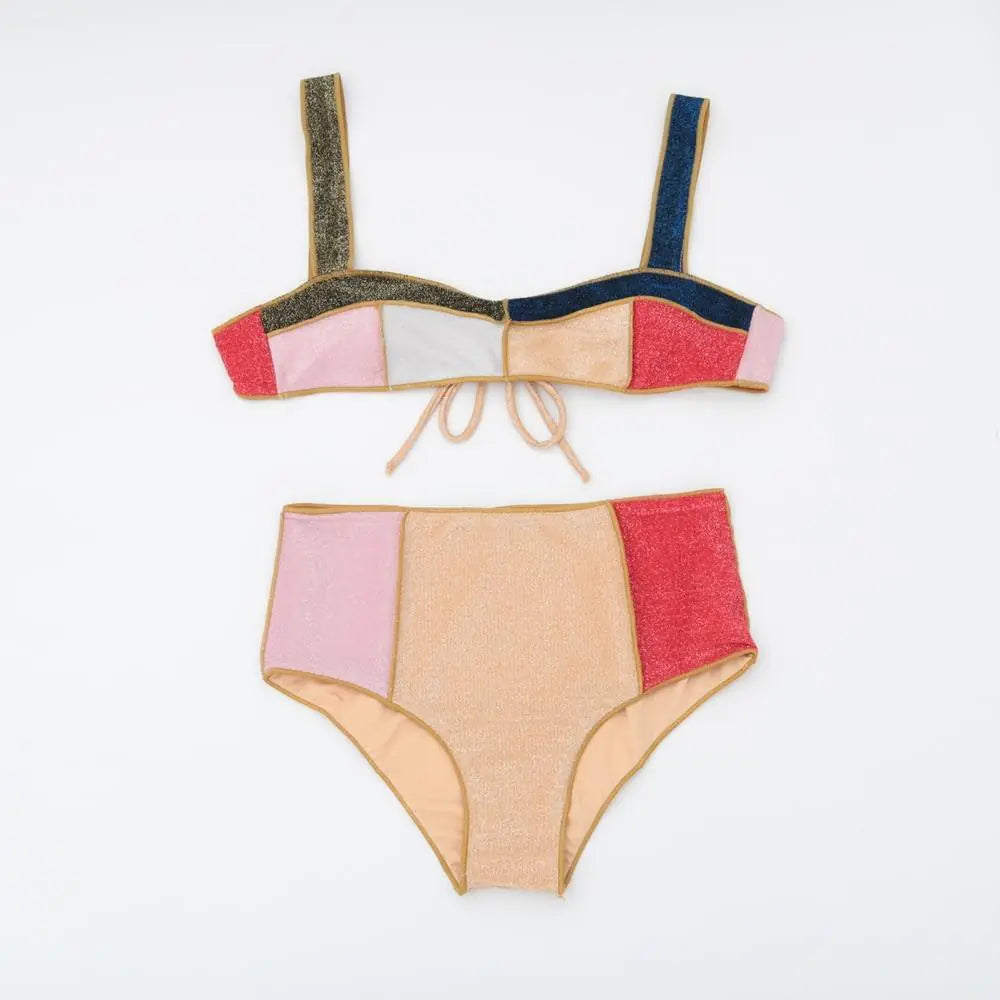 Bikini Harriet de Cintura Alta y Patchwork