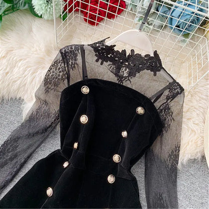 Jumpsuit Women Romper Long Sleeve Bodysuit Lace Patchwork