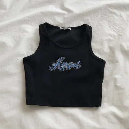 Embroidered Letters High Waist Crop Top