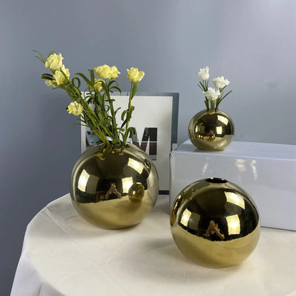 Golden Ceramic Round Ball Vase