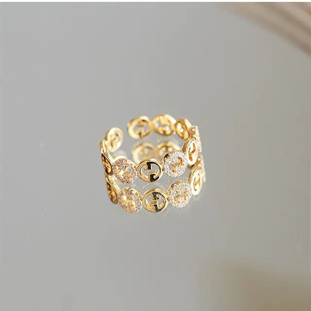 Plated Trendy Light Luxury Adjustable Ring Niche Design Word Fashion Personality Index Finger Ring Jewelry