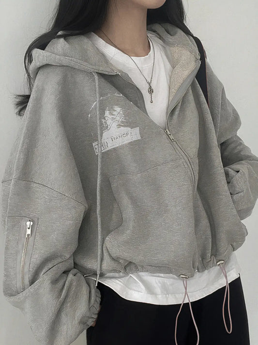 White Print Oversize Hoodie