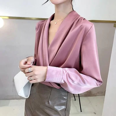 Sexy women's elegant satin blouse