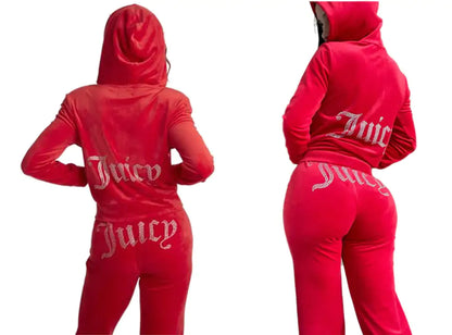 Women Velvet Letter Rhinestone Tracksuit Set BM Hoodies and Full Zip Sweatpants Two Piece Outfit Set